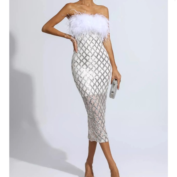 White Feather/Sequin Dress - Picture 1 of 4